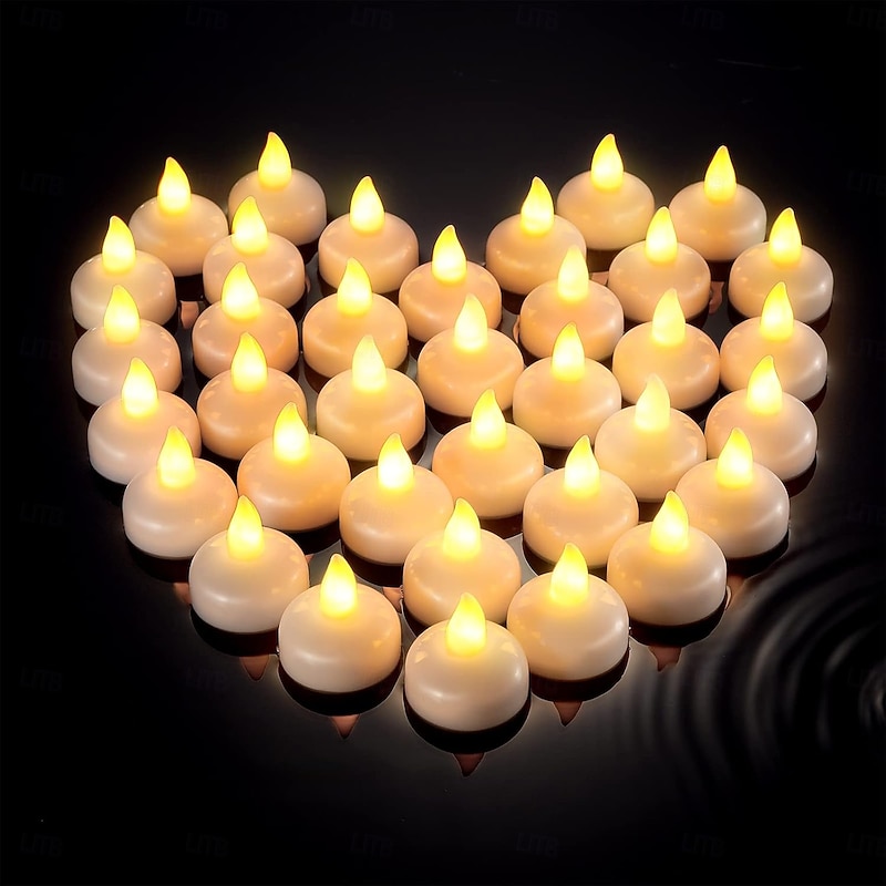 12/24/36 Pcs Flameless Floating Waterproof LED Candle Lights Candle Warm White Battery Powered Valentine's Day Wedding Birthday Party Pool Decoration Proposal Props2