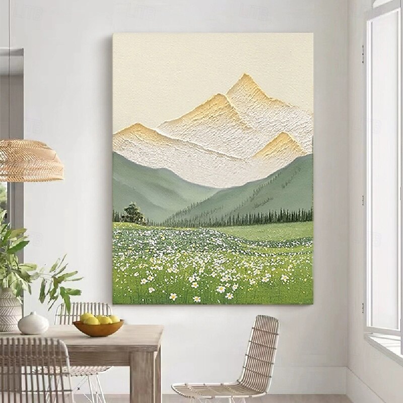 Hand painted Mountainside Scenery Oil Painting on Canvas Handmade Textured  gold  mountain Trees in Autumn Yellow Grassland Acrylic Painting River Landscape painting  Wall Art oil painting4
