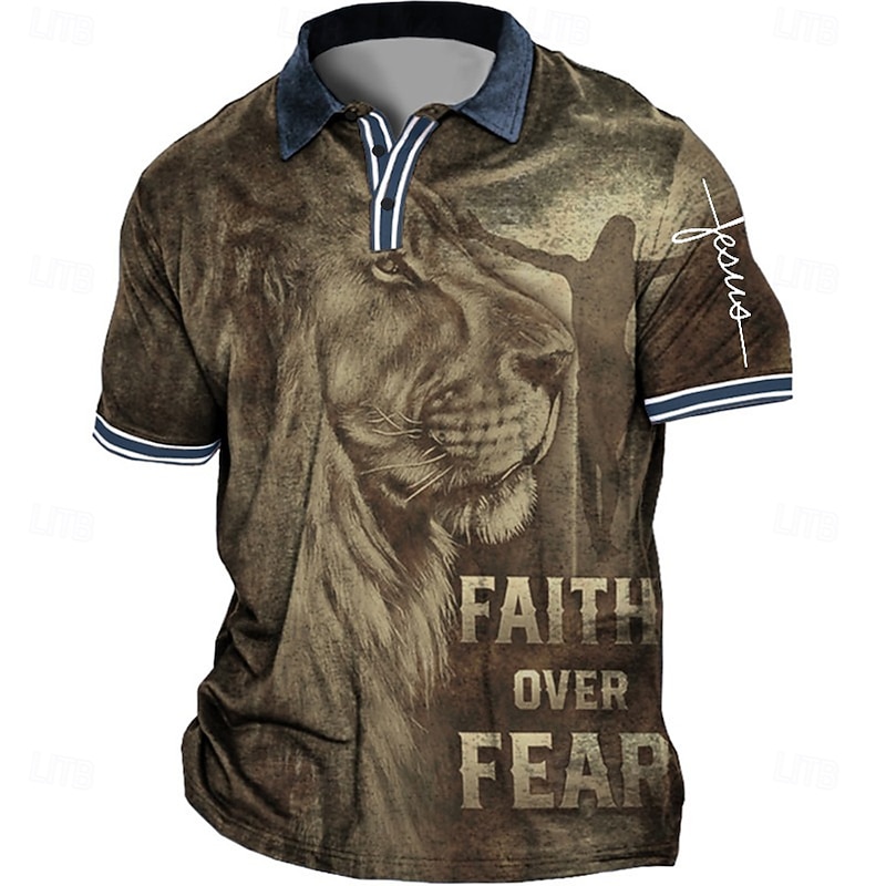 Men's Plus Size Polo Shirt Big and Tall Lion Turndown Print Short Sleeve Spring & Summer Sports Fashion Streetwear Designer Outdoor Street Tops
