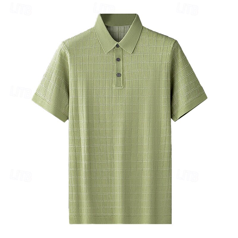 Men's Polo Knit Polo Sweater Business Casual Lapel Short Sleeve Formal Office Plaid Checkered Patchwork Summer Black Light Green Dark Green Orange Polo3