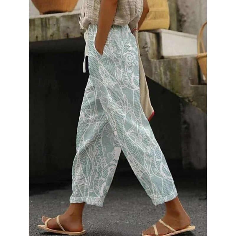 Women's Cotton Linen Pants Baggy Pants Linen Like Fashion Streetwear Full Length High Waist Floral Graphic Printing Thermal Warm Breathable Soft Micro-elastic Outdoor Daily4