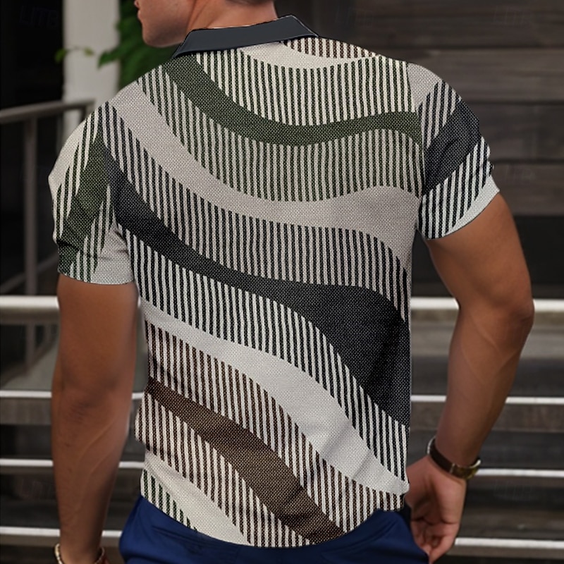 Men's Geometic Line Polo Short Sleeve Polo Shirts Collared Shirts Business Casual School Outdoor Daily Wear Home Wear 3D Print Summer Gray2