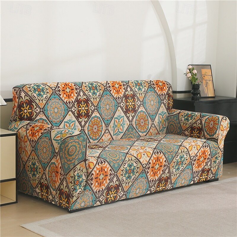 Bohemian Print Dustproof All-powerful Slipcovers Stretch Sofa Cover Super Soft Fabric Couch Cover with One Free Boster Case(Chair/Love Seat/3 Seats/4 Seats)2