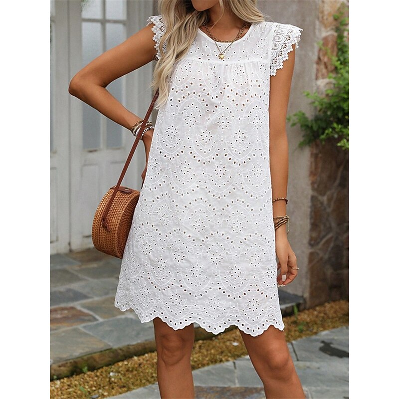 Women's Mini Dress White Dress Casual Dress Elegant Stylish Casual Vacation Casual Daily Regular Fit Plain Sleeveless Crew Neck White Summer2