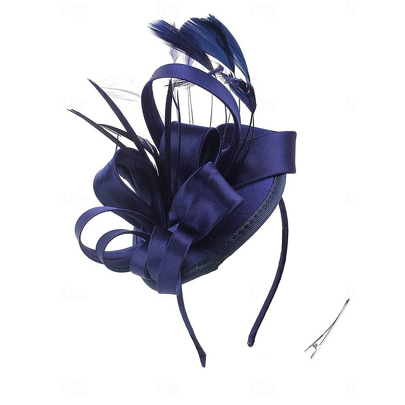 Fascinators Silk Like Satin Wedding Elegant Vintage With Feather Tulle Headpiece Headwear Fascinators Race Day Dress4