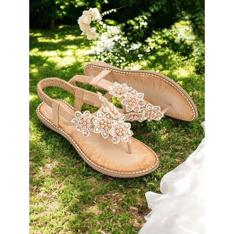 Comfortable Flat Slip-Ons with Beaded Floral Design, Perfect for Outdoor Events, Summer Parties and Wedding4