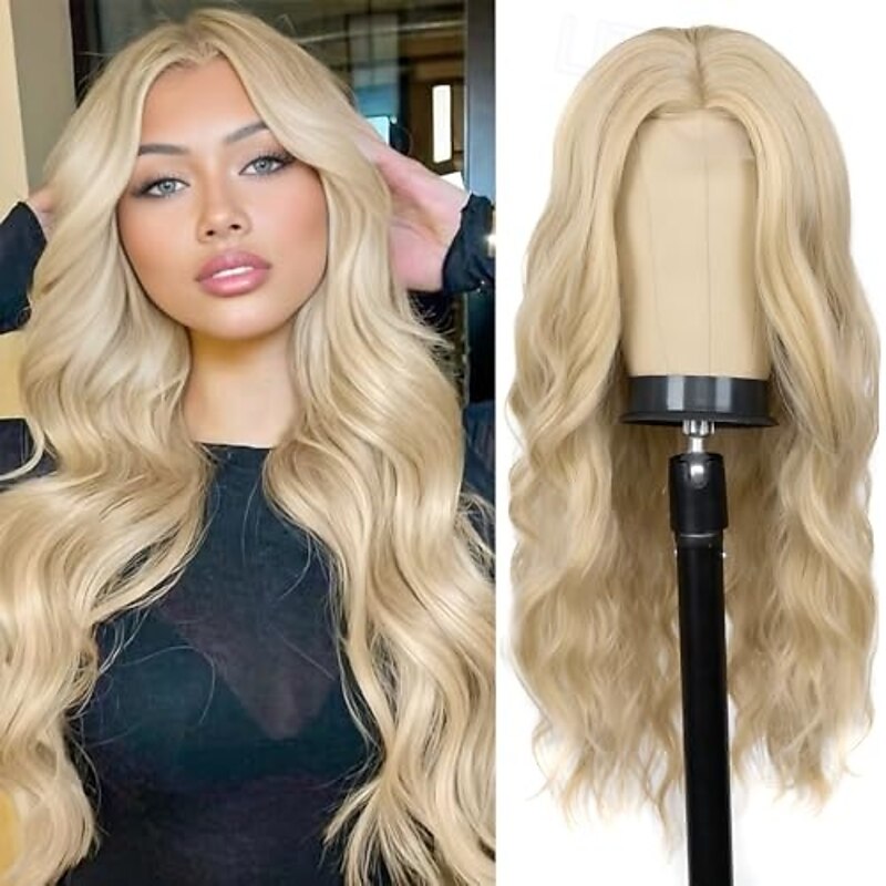 Long  Wig for Women Middle Part Wavy Women Charming Hair Realistic Natural Looking Synthetic Heat Resistant Fiber Wig for Daily Party Use3