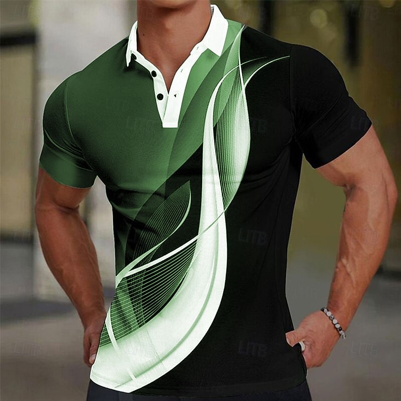 Men's Geometic Line Polo Short Sleeve Polo Shirts Collared Shirts Casual School Outdoor Daily Wear Home Wear 3D Print Summer Black Purple Green2