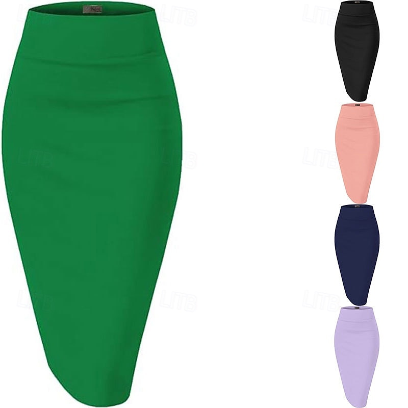 Retro Vintage 1950s Rockabilly Long Length Pencil Skirt Solid Color Fancy Dress Women's Masquerade Casual Daily Wear Tea Party Adults' Skirt