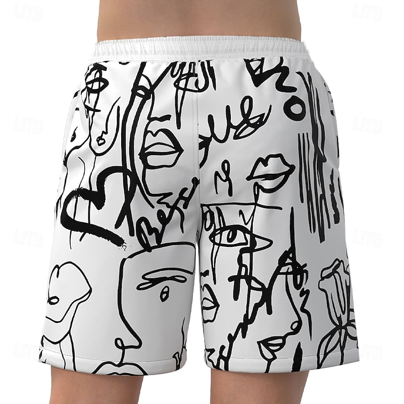 Men's Abstract Art Swim Shorts Board Shorts Swimming Trunks Mid Waist Hawaiian Casual Vacation Holiday Beach Wear Side Pockets Mesh Lining Elastic Drawstring Waist Designer Clothing Apparel2