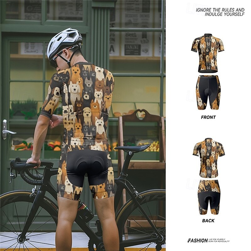 Men's Cycling Jersey with Shorts Dog Short Sleeve Bike Clothing Suit with 3 Rear Pockets Mountain Bike MTB Road Bike Cycling Front Zipper Sweat wicking Comfortable Breathable Sports Black Yellow Red4