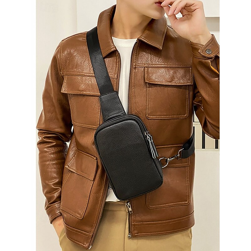 Black Crocodile-Embossed Leather Crossbody Bag for Men – Compact Sling Bag with Adjustable Strap for Everyday Use3