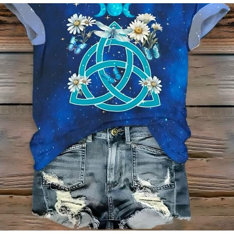 Halloween Women's T shirt Witch Graphic Vintage Fashion Stylish Short Sleeve Round Neck Regular Tops Daily Going out Weekend Print Black Blue Summer4
