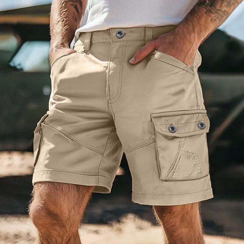 Men's Cargo Shorts Shorts Bermuda shorts Work Shorts Casual Shorts Multi Pocket Straight Leg Plain Moisture Wicking Wearable Knee Length Outdoor Camping & Hiking Going out Fashion Streetwear Black