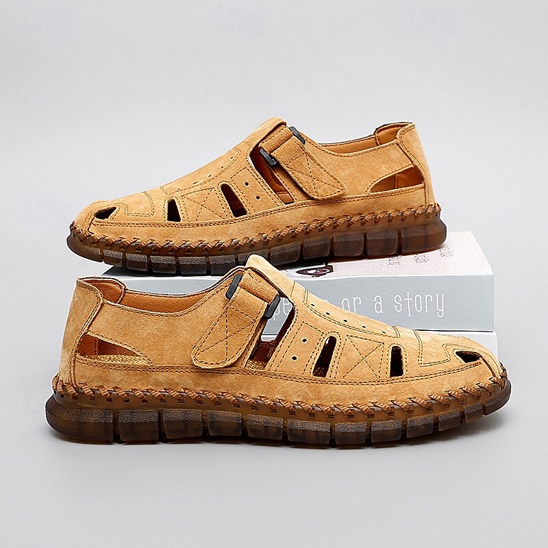Men's Casual Tan Suede Sandals with Adjustable Velcro Strap, Breathable Design and Comfortable Sole – Perfect for Outdoor, Beach and Summer Activities3