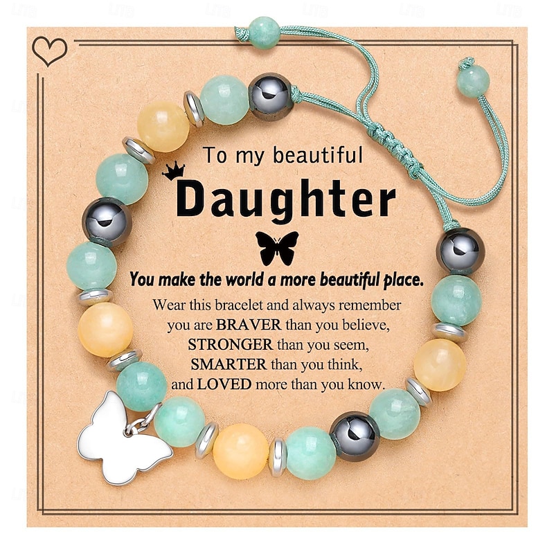 Natural Stone Butterfly Bracelet for Daughter Granddaughter Niece