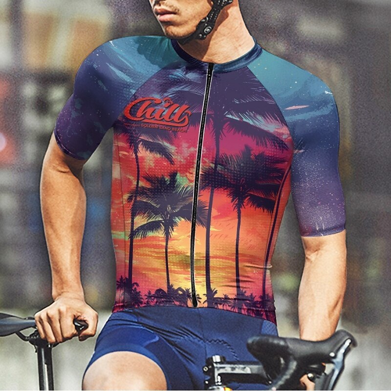 Men's Cycling Jersey Graphic Short Sleeve Bike Tee Tshirt Jersey with 3 Rear Pockets Mountain Bike MTB Quick Dry Anatomic Design Wicking Breathable Sports Blue Purple Clothing Apparel4
