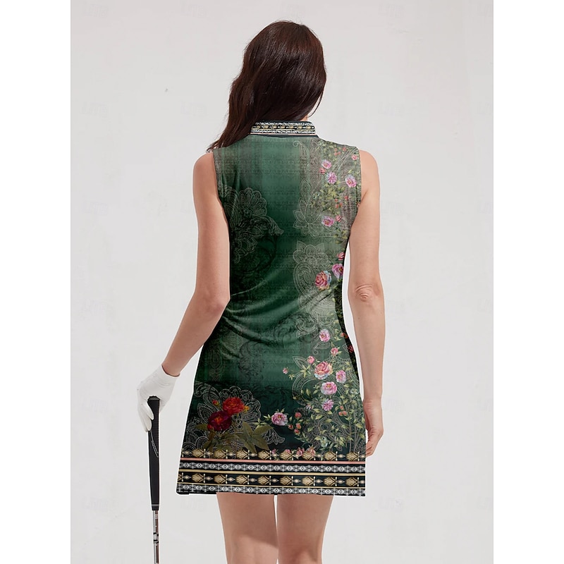 Women's Golf Dress Dark Green Sleeveless Ladies Golf Attire Clothes Outfits Wear Apparel2