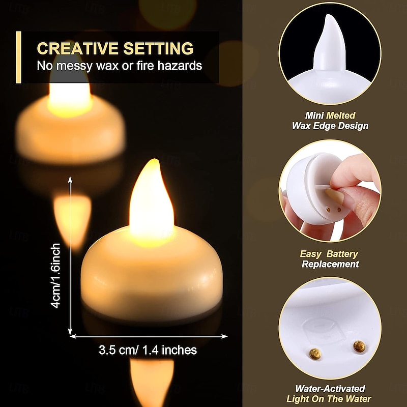 12/24/36 Pcs Flameless Floating Waterproof LED Candle Lights Candle Warm White Battery Powered Valentine's Day Wedding Birthday Party Pool Decoration Proposal Props4