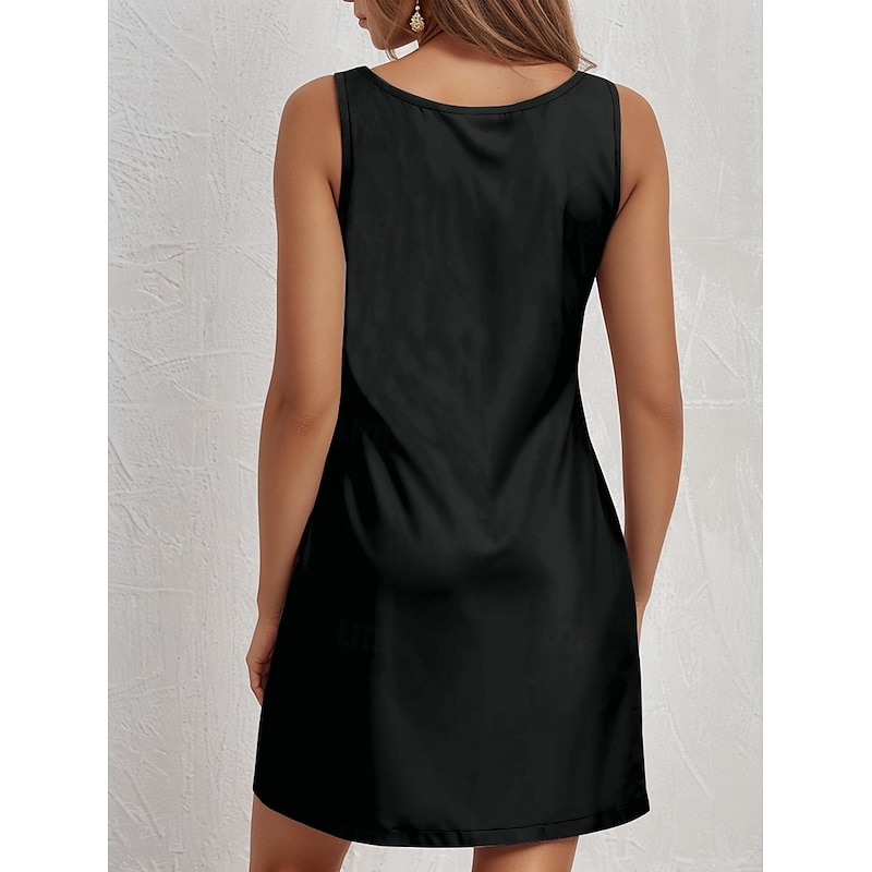 Women's Mini Dress Casual Dress Petite Dress Sundress Summer Dress Casual Vacation Daily Holiday Regular Fit Geometric Color Block Sleeveless Crew Neck Black Summer3