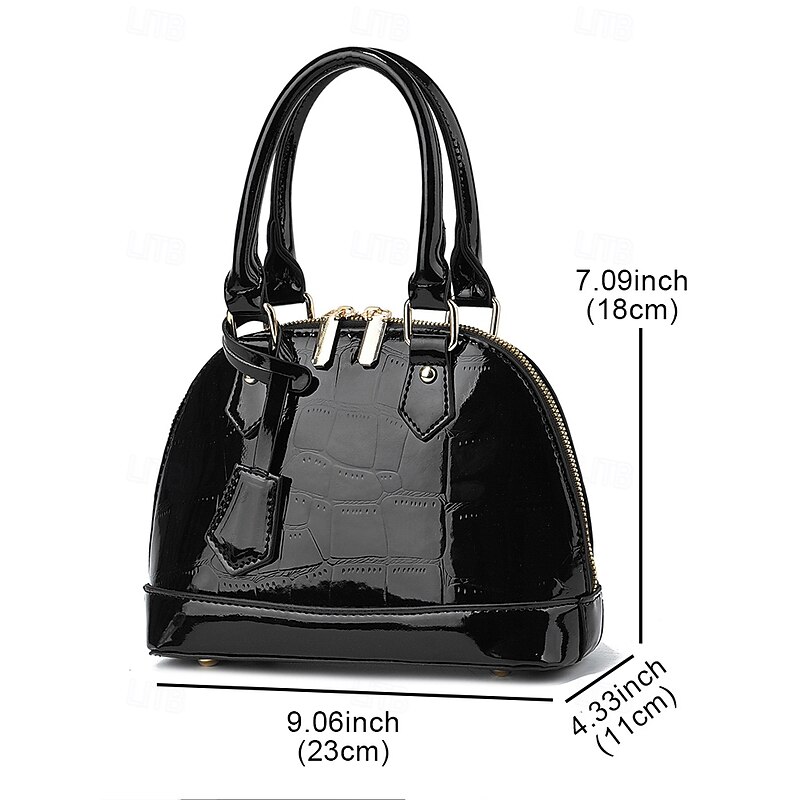 Women's elegant green stone pattern handbag with adjustable shoulder strap, shiny patent leather, fashionable design, suitable for work, party and daily use Wine Black Orange4