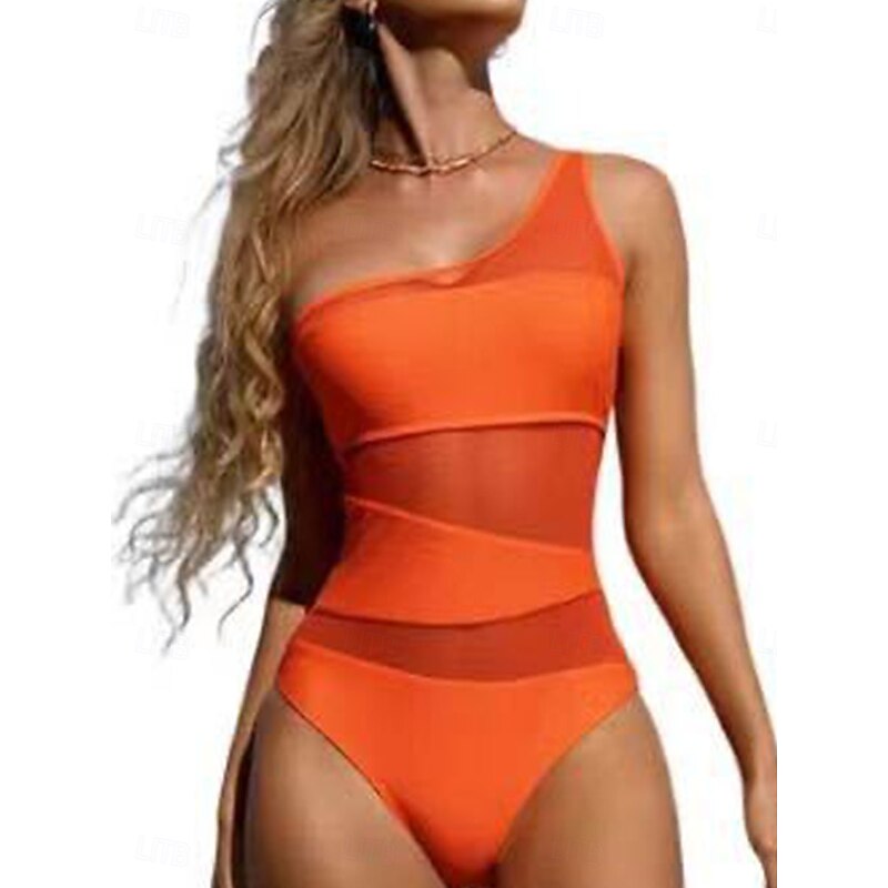Women's Swimwear One Piece Swimsuit Backless Tummy Control High Waist Slim Vacation Beach Wear Solid Color Asymmetric Neck Sleeveless Bathing Suits2