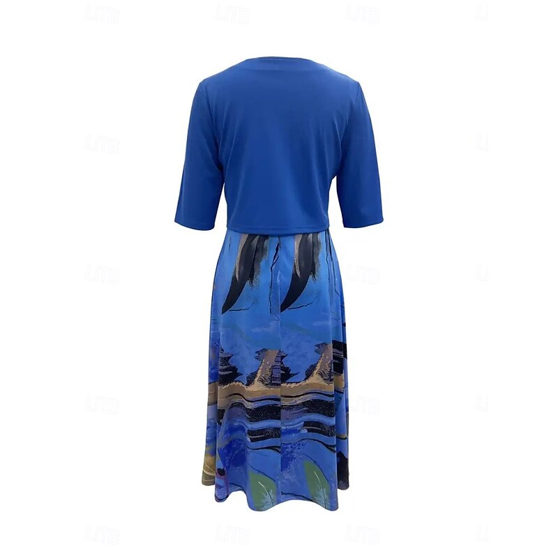 Women's Midi Dress Casual Dress Dress Set Swing Dress A Line Dress Stylish Casual Vacation Daily Regular Fit Graphic Half Sleeve V Neck Pink Blue Fuchsia Orange Summer3