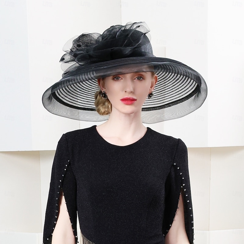 Hats Fiber Floppy Hat Sun Hat Veil Hat Wedding Tea Party Elegant Wedding With Lace Side Headpiece Headwear3