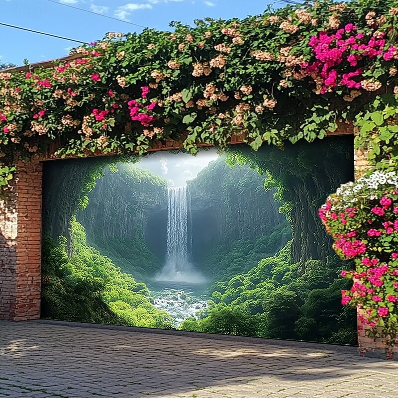 Landscape Waterfall Cave Door Decorations Garage Door Cover Outdoor Banner Large Backdrop for Holiday Outdoor Garage Door Home Wall Decorations4