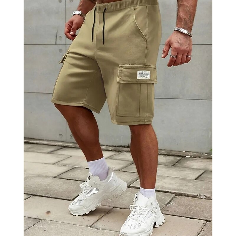 Men's Cargo Shorts Shorts Summer Shorts Drawstring Elastic Waist Multi Pocket Plain Comfort Wearable Short Outdoor Sport Daily Fashion Casual Khaki Gray4