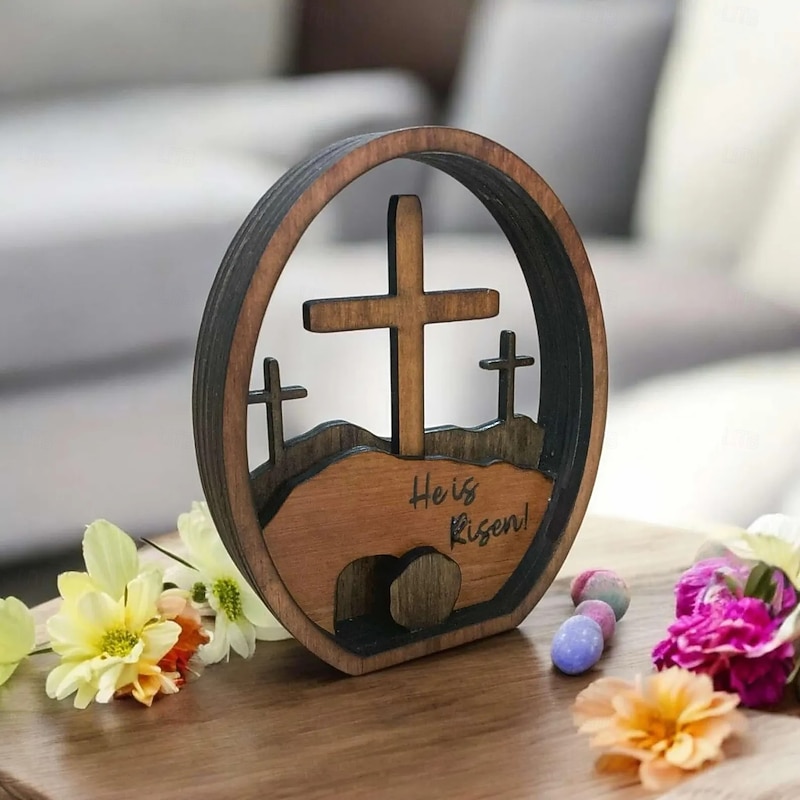 Christian EASTER Decoration, Resurrected TOMB, Easter RESURRECTION Decorations, He is Risen Christianity, Empty Tomb Easter Scene, Wood Egg