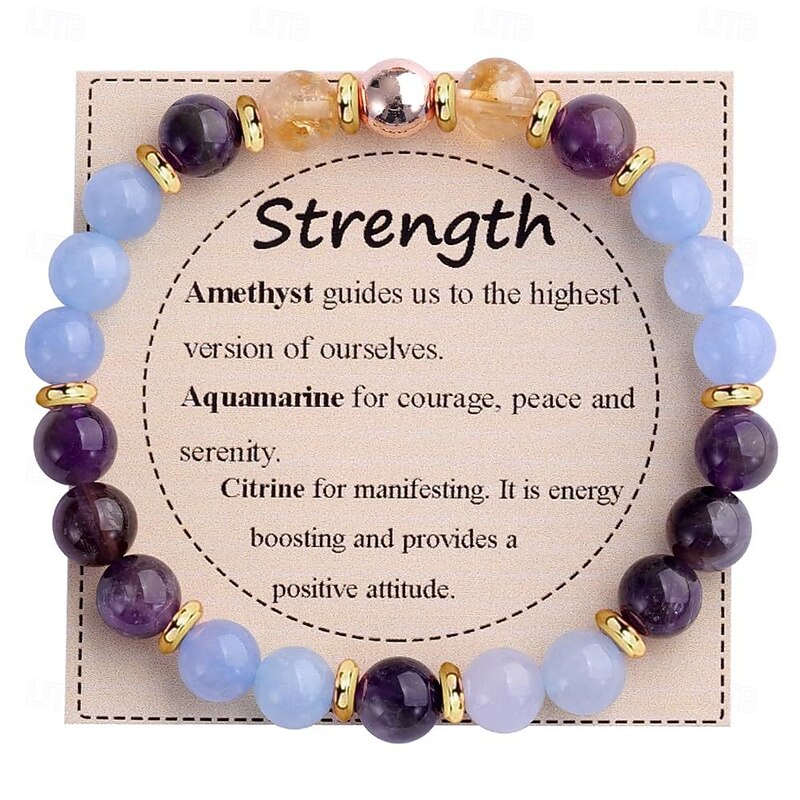 Natural Stone Color Texture Random - Natural Stone Bracelet, Jewelry & Card Valentine's Day Gift - for Women, Teenage Girls, Good Luck, Self-love, Christmas Birthday Gift for Mom, Daughter, Sister and2