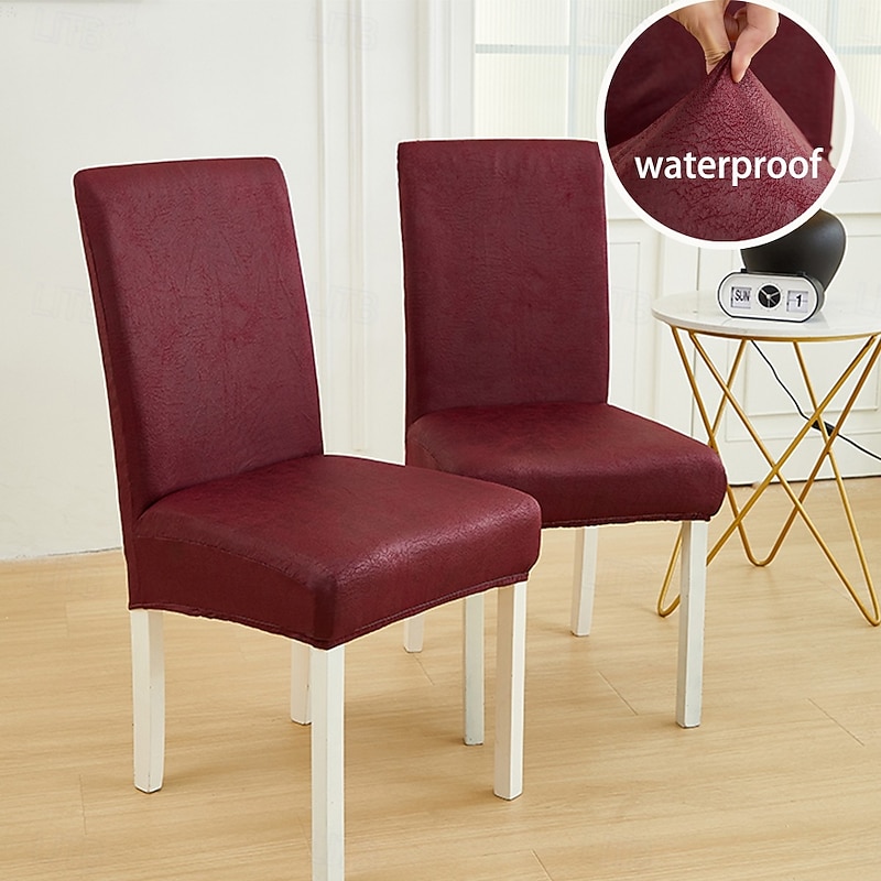 PU Leather fabric solid color chair cover waterproof Dining seat Chair Covers Hotel Banquet wedding Seat Covers Chair Protector2