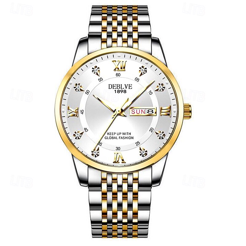Original Business Style Roman Dial Men'S Watch Luminous Date Of The Week Rhinestone Quartz Sport Watch Elegant And Stylish Plus Box2