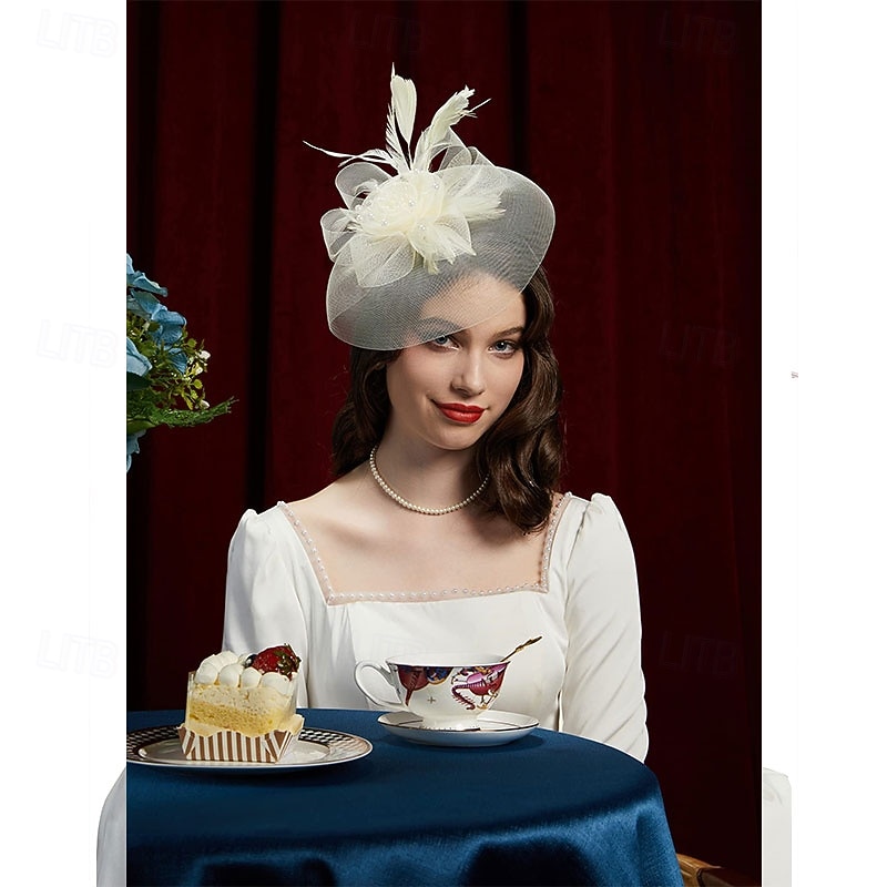 Tea Party Fascinator Hats for Womens 50s Headwear with Veil Flower Cocktail Wedding Church Kentucky Derby Hat2
