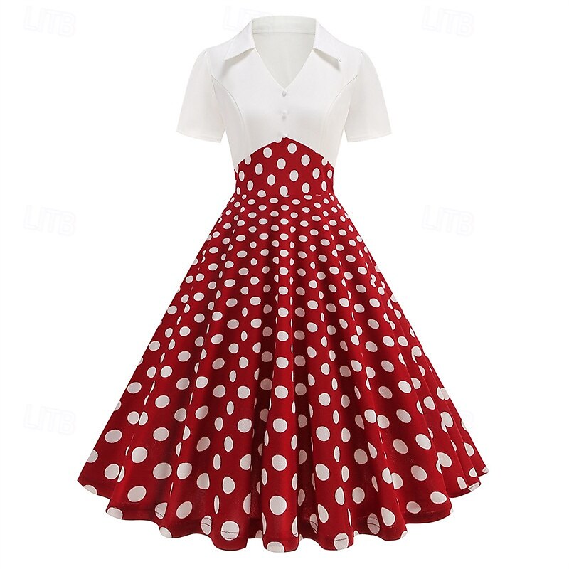 Elegant 1950s Vintage Inspired Knee Length Dress A-Line Dress Tea Dress Polka Dot A-Line Fancy Dress Women's Christmas Carnival New Year Homecoming Daily Wear Bachelorette Party Adults' Homecoming