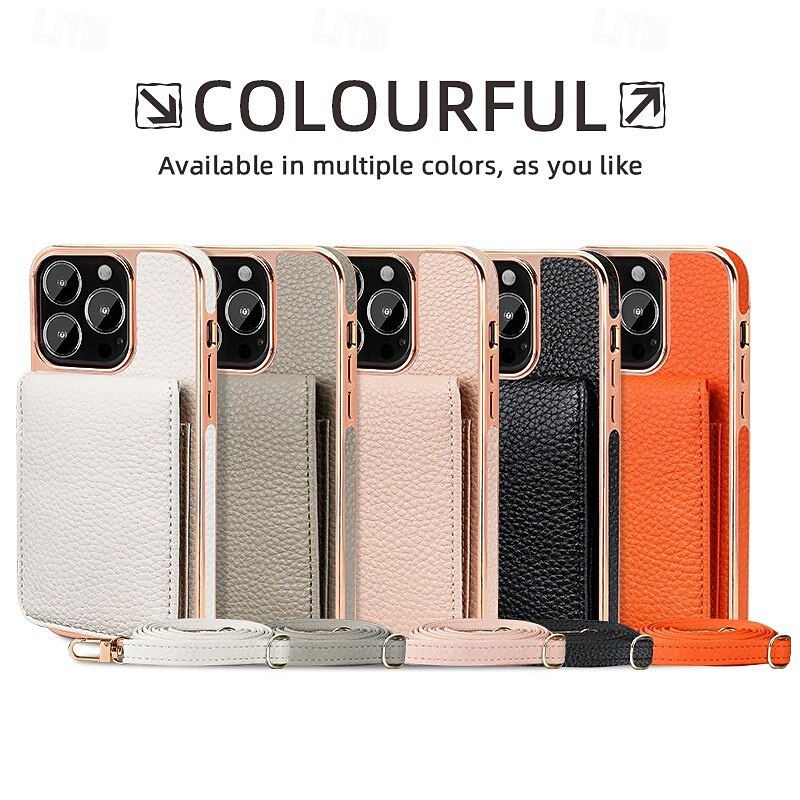 Phone Case For iPhone 16 15 14 Pro Max Plus 13 Pro Max Back Cover with Stand Holder Magnetic with Lanyard Retro Plating PU Leather