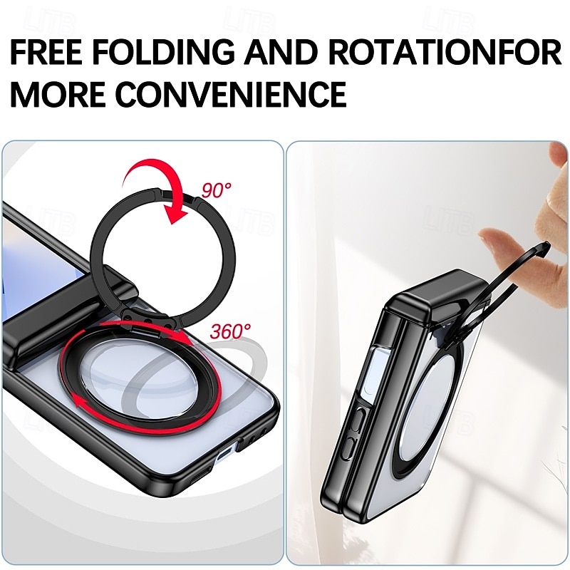 Phone Case For Samsung Galaxy Z Flip 7 Z Flip 6 Z Flip 5 Back Cover with Stand Holder Magnetic Support Wireless Charging Retro Plating PC2