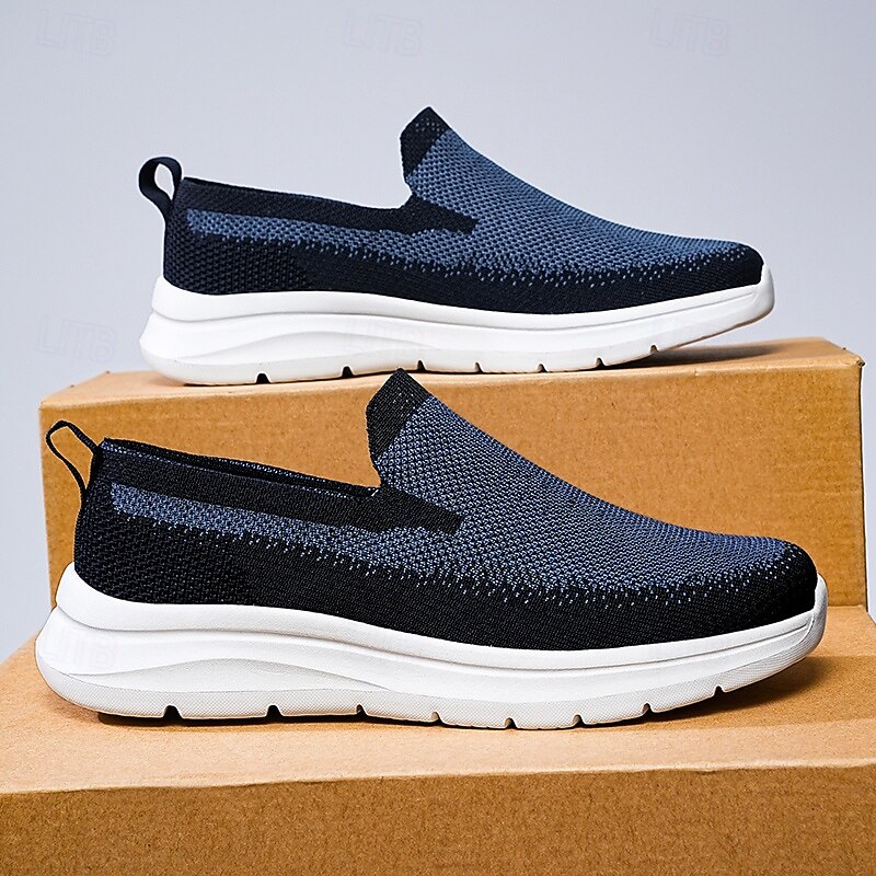 Men's Slip-On Athletic Sneakers, Breathable Knit Mesh, Comfortable Running Shoes with White Sole, Casual Sport Footwear for Outdoor and Daily Use3