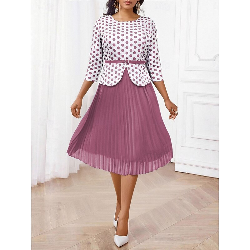 Women's Dress Set Casual Dress Skirt Set Casual Polka Dot Patchwork Print Midi Dress 3/4 Length Sleeve Crew Neck Outdoor Daily Pink Summer Spring Regular Fit