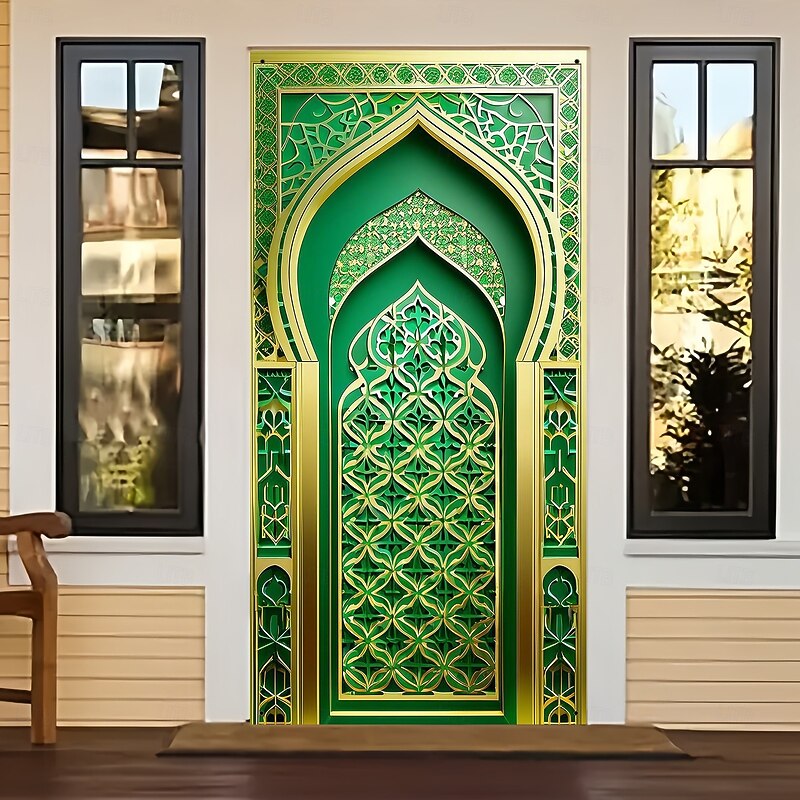 Ramadan Mubarak Door Decorations Door Covers Door Tapestry Door Curtain Decoration Backdrop Indoor/Outdoor Door Banner for Front Door Farmhouse4