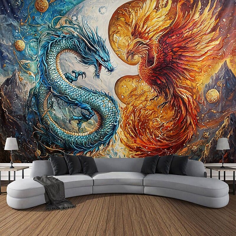 Fantasy Hanging Tapestry Phenix Dragon Wall Art Large Tapestry Mural Decor Photograph Backdrop Blanket Curtain Home Bedroom Living Room Decoration3