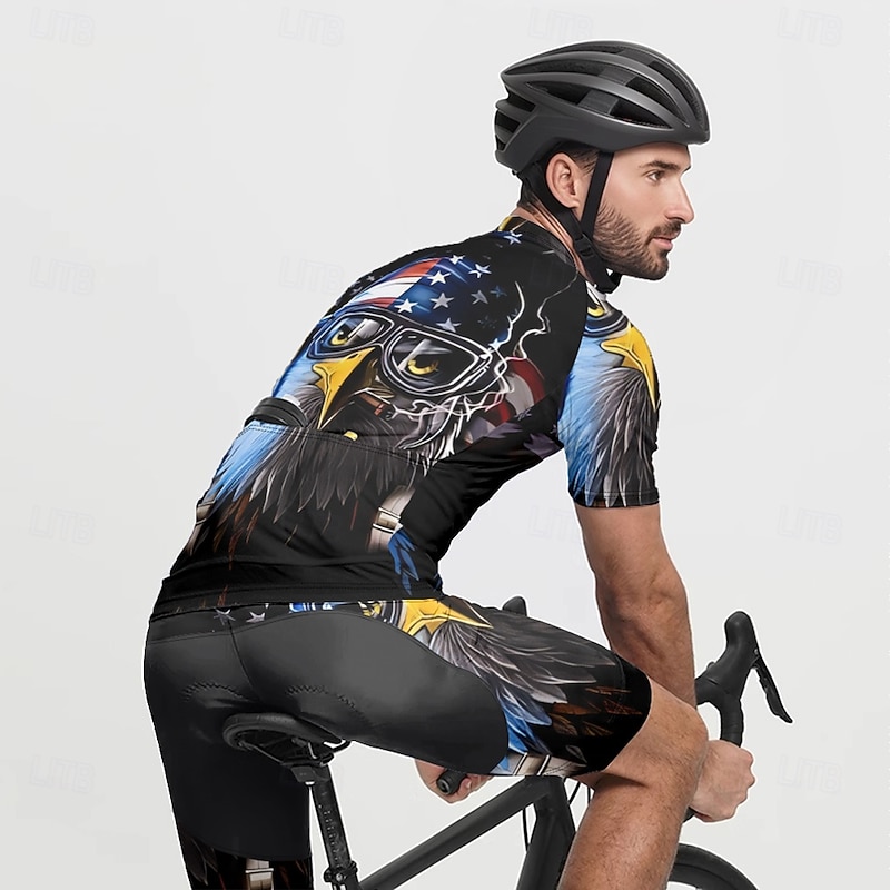 Men's Cycling Jersey Eagle Short Sleeve Bike Tee Tshirt Jersey with 3 Rear Pockets Mountain Bike MTB Quick Dry Anatomic Design Wicking Breathable Sports Wine Red Black Yellow Clothing Apparel