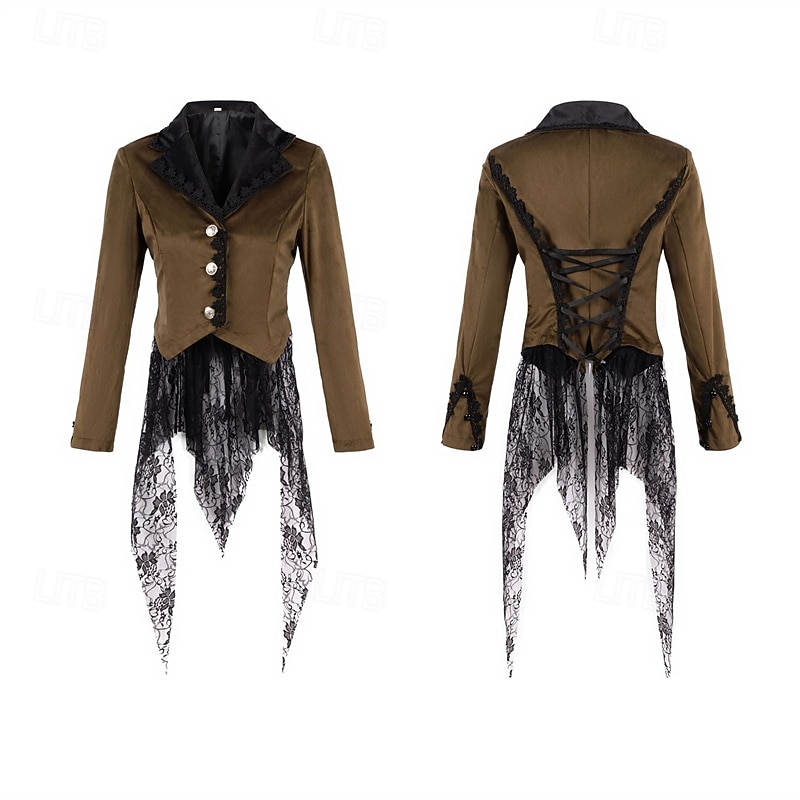 Retro Vintage Punk & Gothic Steampunk Coat Masquerade Tuxedo Vampire Plague Doctor Lace Fancy Dress Women's Halloween Carnival Masquerade Party Halloween Adults' Coat4