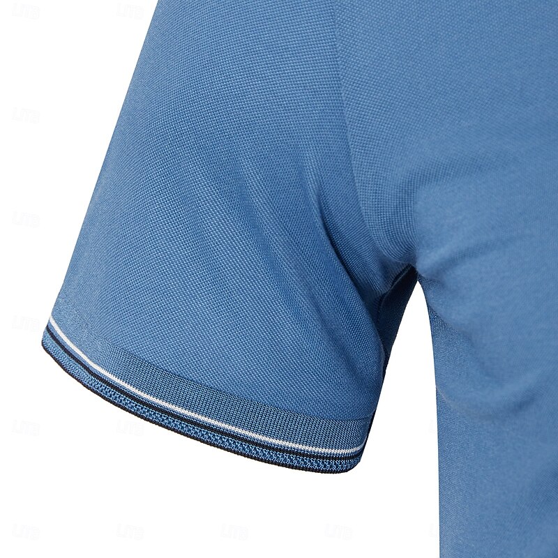 Men's Polo Work Business Turndown Short Sleeve Vintage Fashion Solid Color Color Block Summer Spring Black White Navy Blue Blue Light Grey Orange Polo4