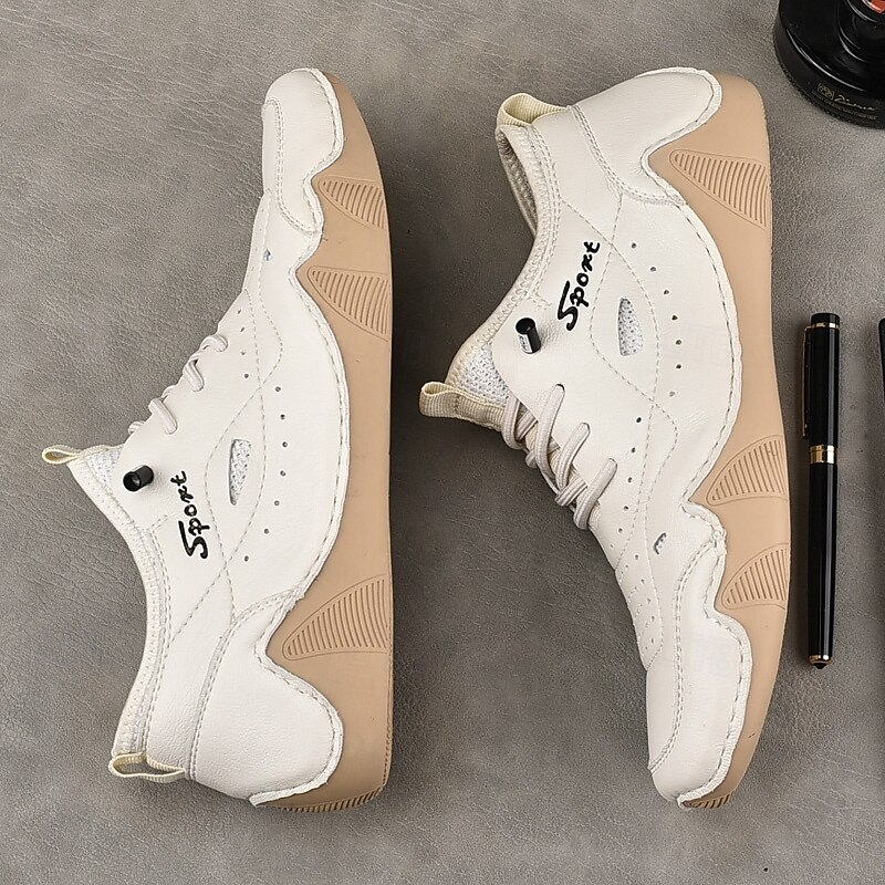 Men's White Sporty Faux Leather Sneakers with Perforated Design, Lightweight and Comfortable, Ideal for Casual and Outdoor Activities4