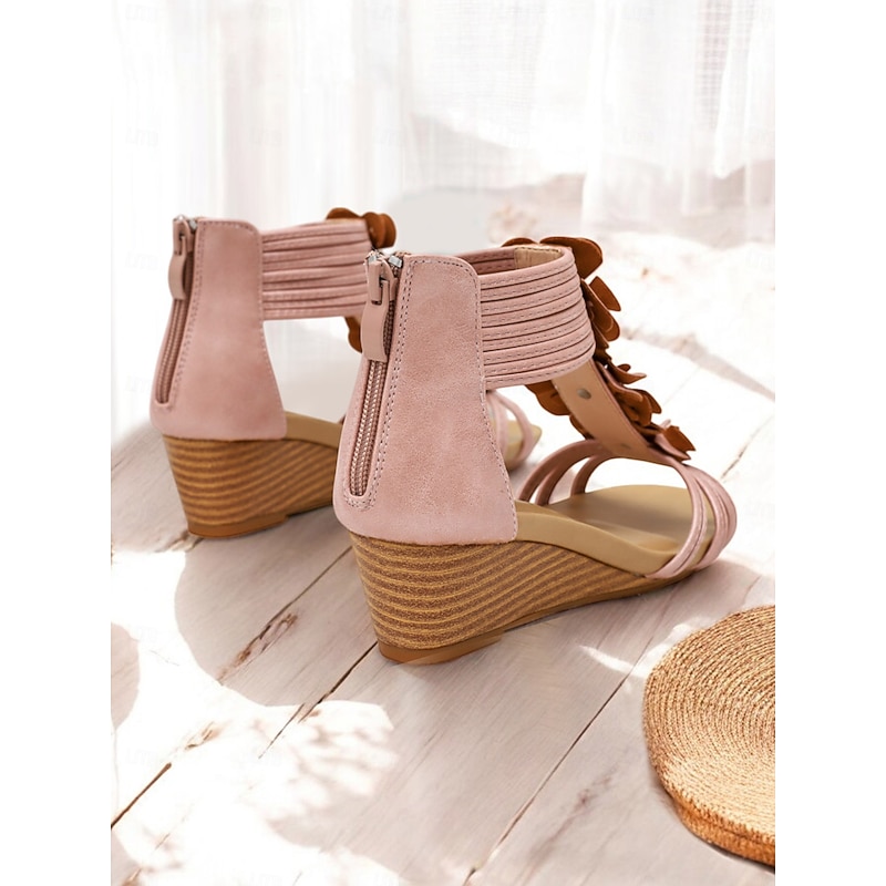 Women's Bohemian Floral Wedge Sandals – Romantic Open Toe Summer Gladiator Sandals with Elastic Straps for Beach & Casual Wear2