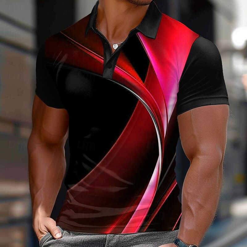 Men's Geometric Line Polo Short Sleeve Polo Shirts Collared Shirts Casual School Outdoor Daily Wear Home Wear 3D Print Spring Red Blue Green4