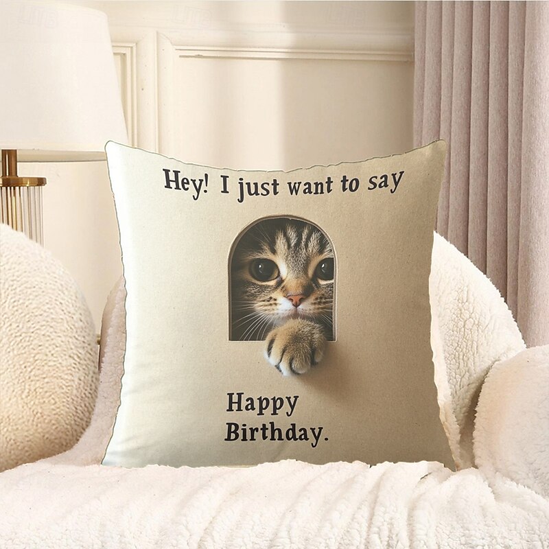 Happy Birthday Decorative Toss Pillows Cover 1PC Cotton Soft Square Couch Cushion Case Pillowcase for Bedroom Livingroom Sofa Chair