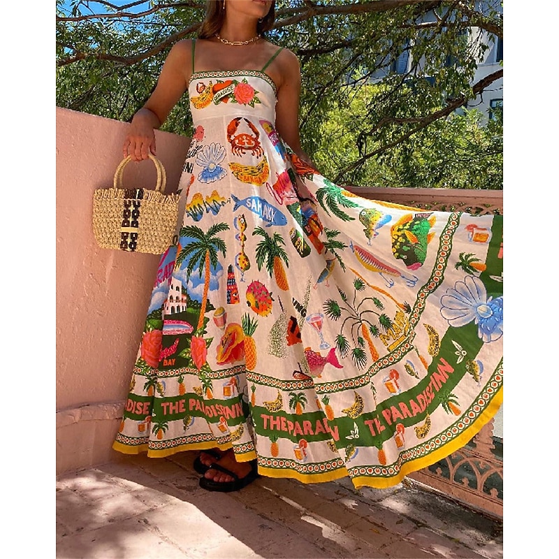 Women's Long Dress Maxi Dress Casual Dress Summer Dress Slip Dress Fashion Outdoor Holiday Date Regular Fit Tree Sleeveless Spaghetti Strap Green Summer Spring2